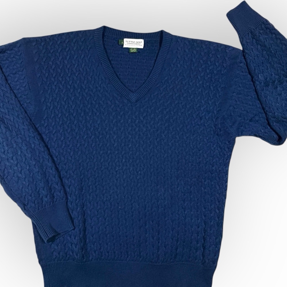 Tuttle Golf Collection Men's Large Silk Cotton Sweater Blue Cable Knit Fisherman